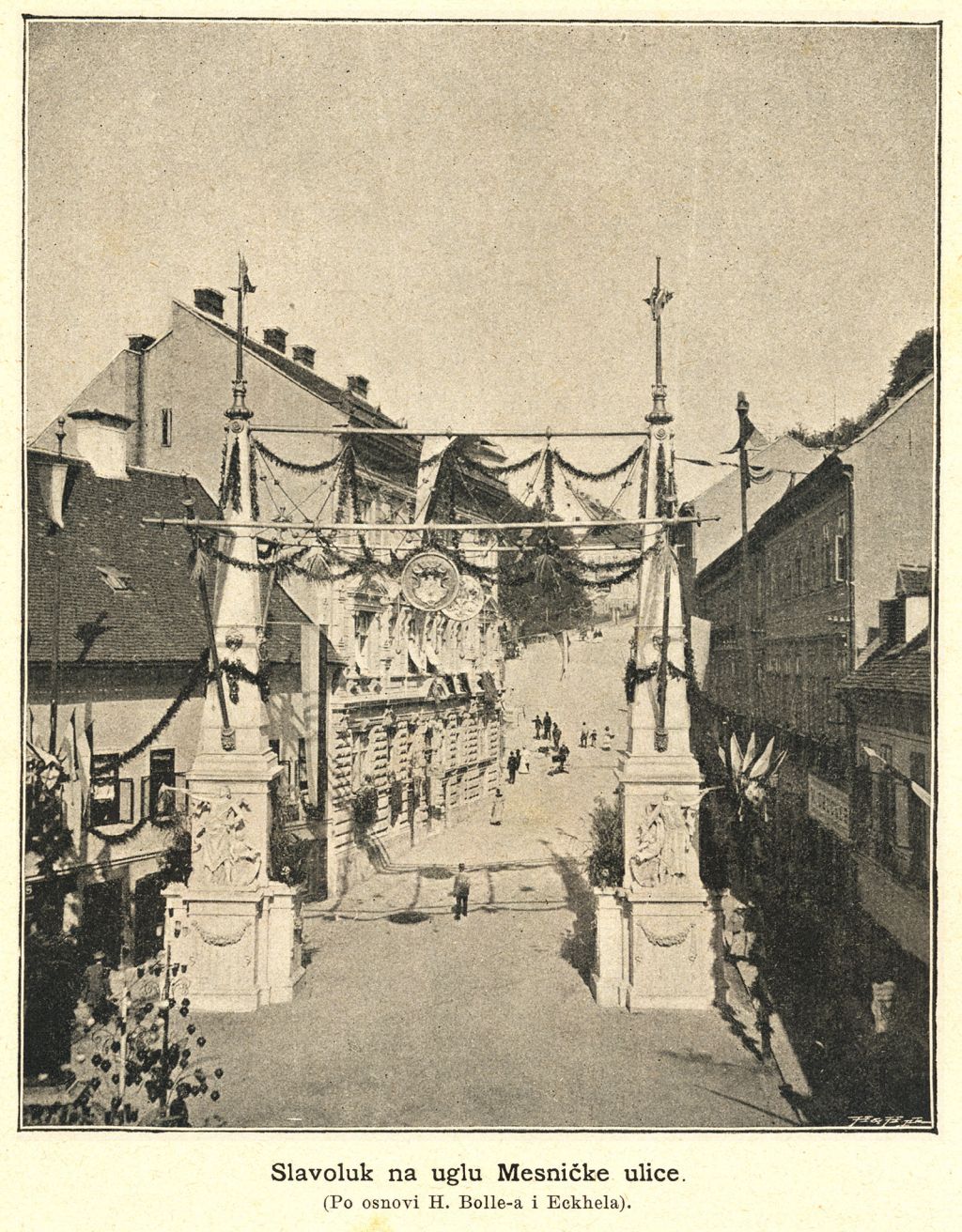 Slavoluk povodom dolaska cara i kralja Franje Josipa na otvorenje zgrade Hrvatskog narodnog kazališta 15. listopada 1895. godine, Mesnička ulica